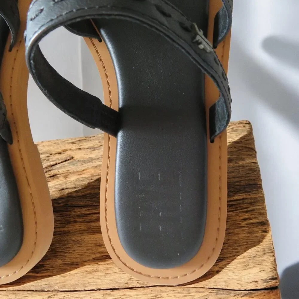 FRYE - Faye Strappy Slide Leather Sandal, Size 8M, Black - NWT
